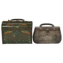 HUNTLEY & PALMERS - a biscuit tin in the form of a suitcase, painted Art Nouveau decoration and