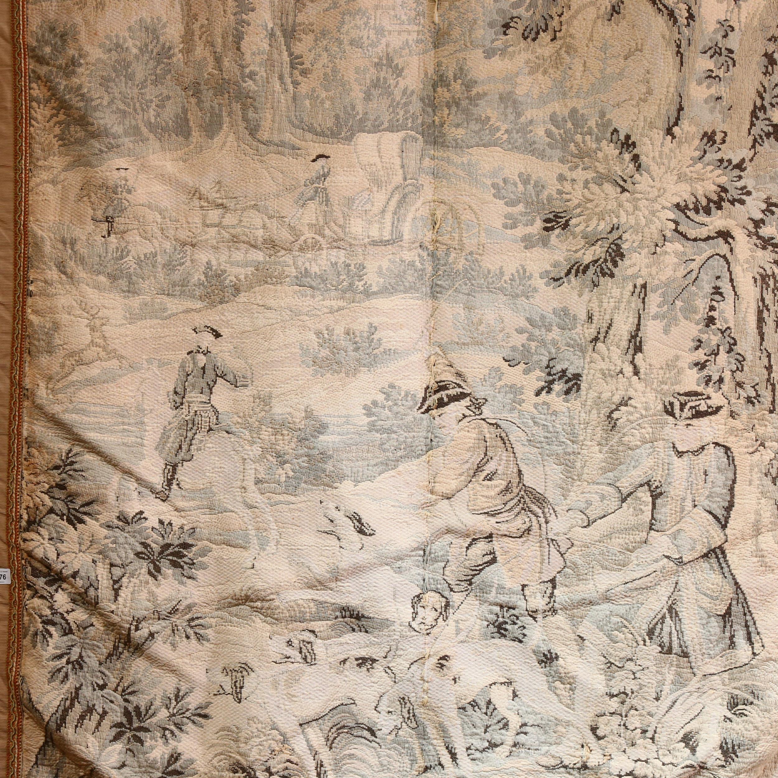 A Brussels tapestry depicting a horse and carriage and hunting dogs, 182cm x 120cm - Image 2 of 2