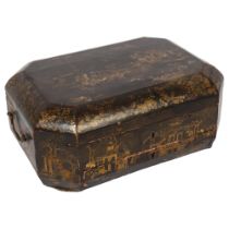 A 19th century Chinese lacquered travelling box, with a tray-fitted interior and drawer under,