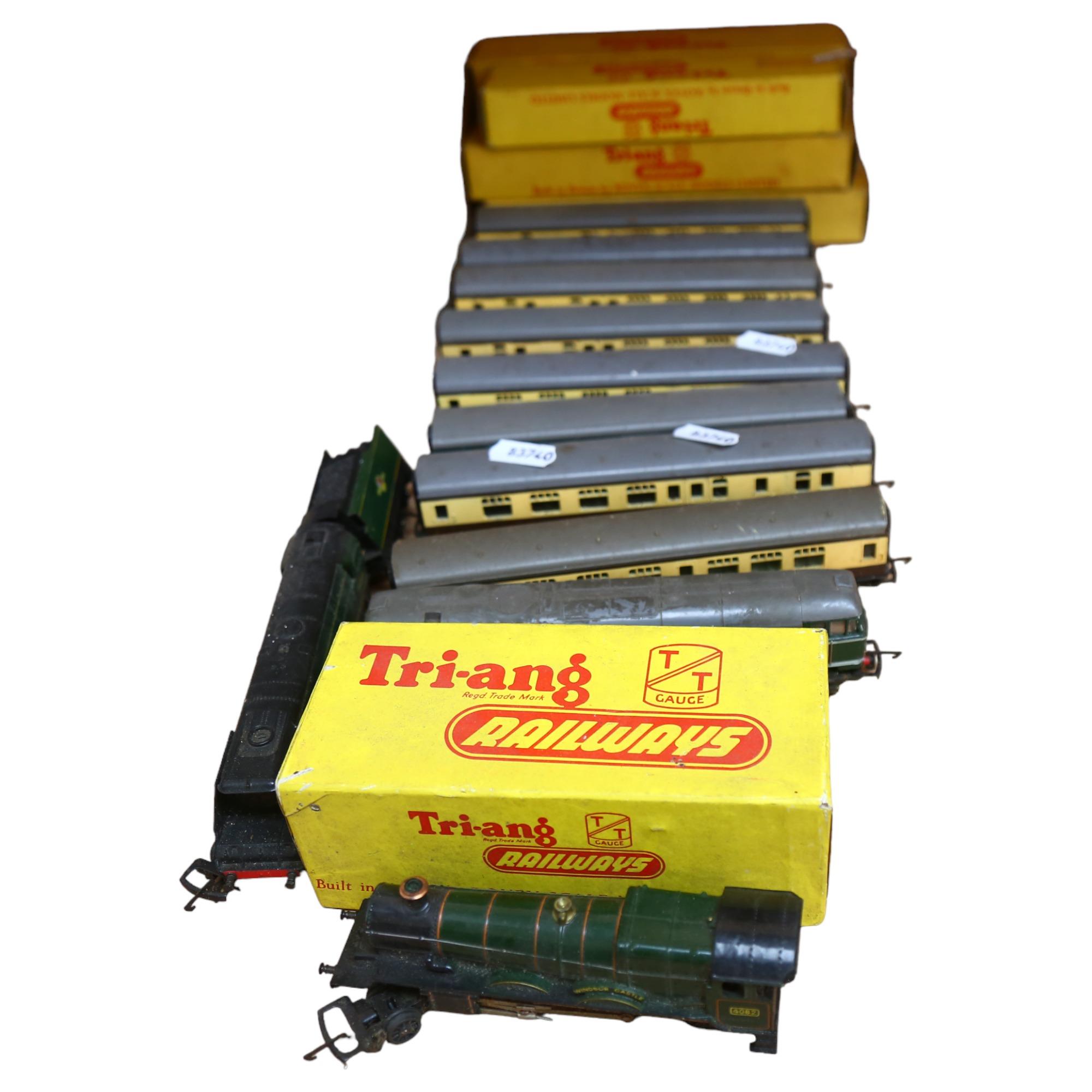 TRI-ANG TT GAUGE - a quantity of boxed and unboxed locomotives, tenders and associated coaches,