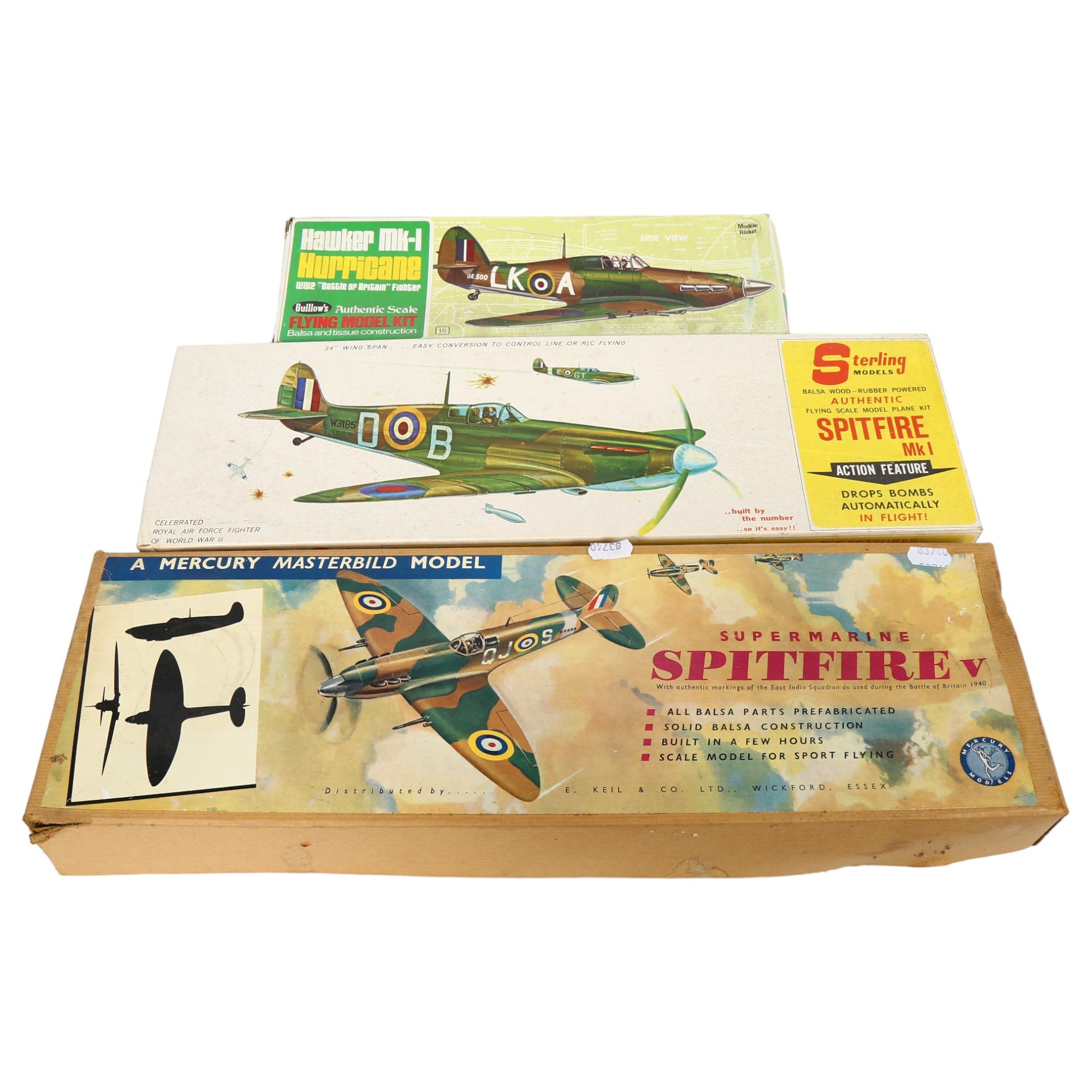 A Guillow's Hawker MK-1 Hurricane World War II Battle Of Britain fighter flying model kit, a