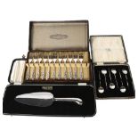 VINERS LTD - a silver pistol-grip handled cake slice, cased, a cased set of 12 Continental silver