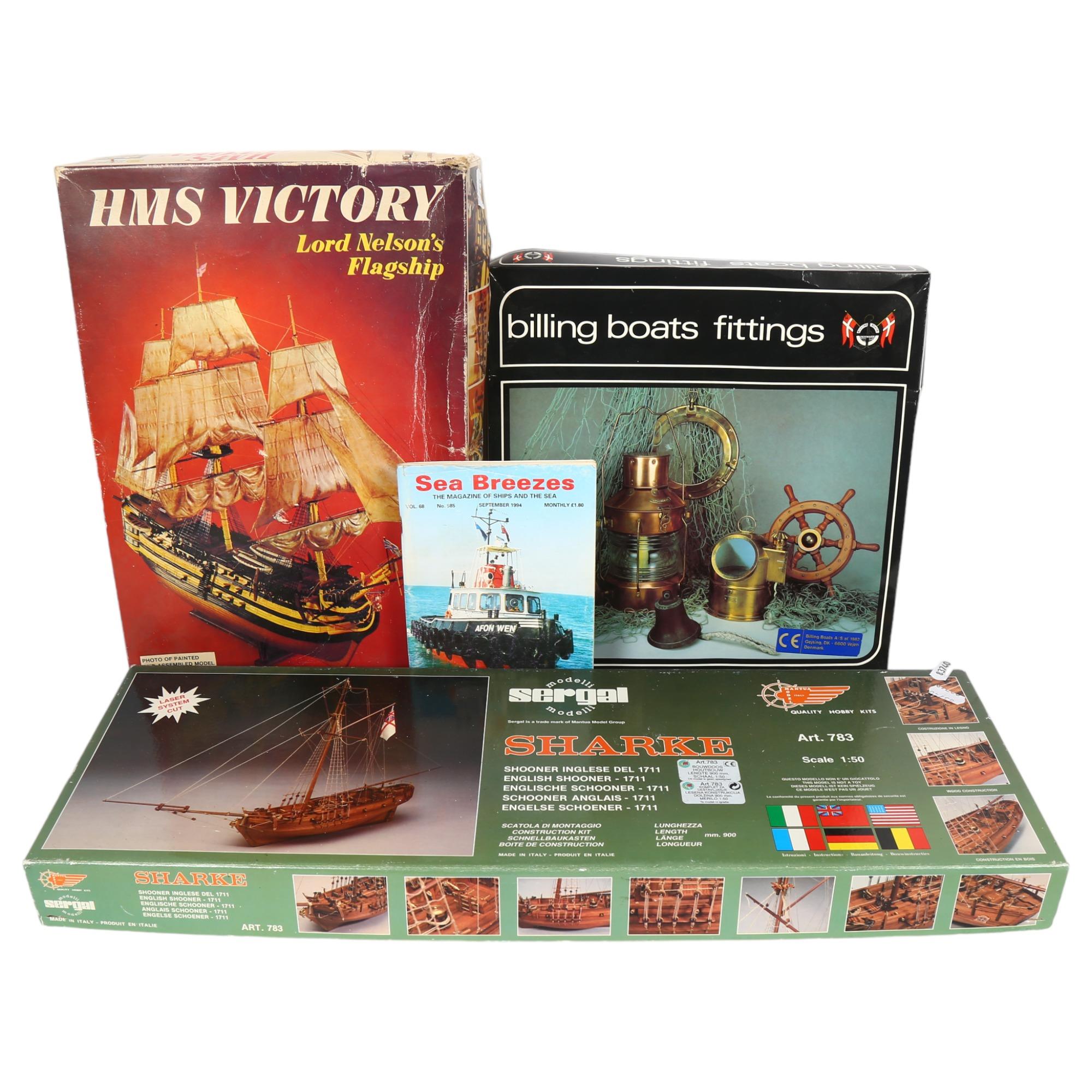 A Rebell model kit of the HMS Victory, Lord Nelson's flagship, a Sergal model kit of the shipping