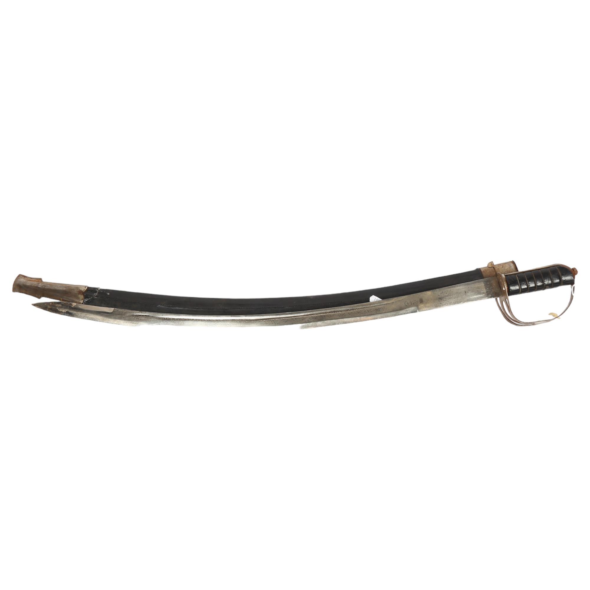 An Indian Officer's sword with engraved blade, L95cm