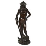 A patinated cast-bronze figure of David, H26cm Good overall condition, light surface wear and