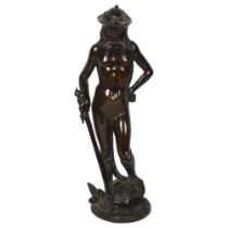 A patinated cast-bronze figure of David, H26cm Good overall condition, light surface wear and