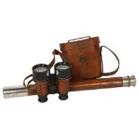 An early 20th century single-draw telescope, in leather covered body, extended length 59cm, and a