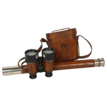 An early 20th century single-draw telescope, in leather covered body, extended length 59cm, and a