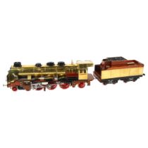 A handmade wooden and copper steam locomotive and tender, overall length 75cm