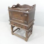 WITHDRAWN - An antique oak tray-top pot cupboard with single frieze drawer. 51x77x36cm