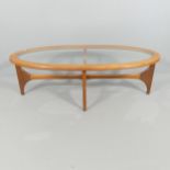 STONEHILL FURNITURE - A mid-century teak Stateroom coffee table, with inset glass top and maker's