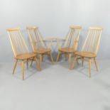 A set of four mid-century Ercol Goldsmith elm and beech stick-back dining chairs (2+2).