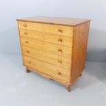 ALFRED COX - A mid-century teak and walnut chest of five long drawers, with two labels, AC and "