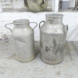 Two French galvanised milk churns. Largest 30x57cm.