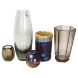 5 pieces of studio and Scandinavian glass, including HolmeGaard vase and etched vase marked to