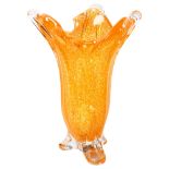 A large vintage Murano glass tri-form vase, with orange flecked heavy walls, height 40.5cm Good