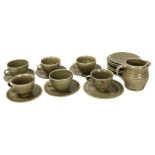 St Ives pottery studio pottery, a set of 6 trio cup, saucer, side plate - Leach standard ware and