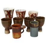 A collection of British studio pottery, 2 Robin Welch mugs (stamped makers mark), 3 Aldermaston