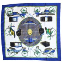 Francois De La Perrier for Hermes, France, silk scarf, "Les Voitures A Transformation", original