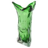 A vintage Murano glass tri-form green glass vase, height 29cm Good condition, no chips, cracks or