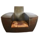 Jonathan Singleton, a 1980s brutalist Easy Number One patinated welded steel Art Deco style lounge