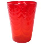 Marriott Powell for Whitefriars Glass, a large size Optic Wave pattern Ruby Red bucket vase, crica