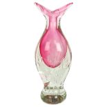 A large vintage Murano glass pink sommerso vase with internal bubbles, height 38.5cm Good condition,