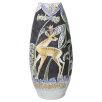 Marian Zawadzki for Tilgmans, Gothenberg, Sweden, a ceramic floor standing vase with deer in forest,