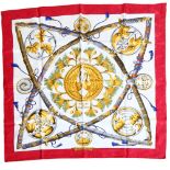 Marie Francoise Faconnet for Hermes, France, silk scarf, "Daimyo - Princes du Soliel Levant"