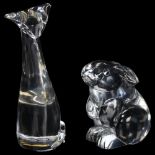 Two Baccarat glass animals, rabbit and cat, makers marks to base, tallest 11.5cm Good condition,