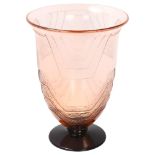 A 1920s' Schneider blush glass vase, with raised geometric panels, signed to rim of foot,