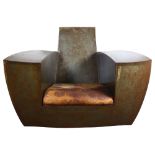 Jonathan Singleton, a 1980s brutalist Easy Number One patinated welded steel Art Deco style lounge