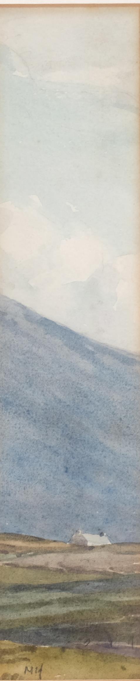 Martin Hardie (1875 - 1952), in the hills, watercolour, signed with initials, 22cm x 5cm, framed