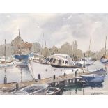 Edward Wesson (1910 - 1983), boatyard, watercolour, signed, 29cm x 37cm, framed Image in good