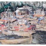 Ian Tyler, Hastings fishing beach scene, mixed media watercolour/gouache, 27cm x 30cm, framed,