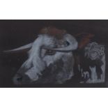 Allan Warden, the bull, coloured pencil on black paper, signed, 11cm x 17cm, framed Good condition