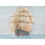HMS Victory, 20th century watercolour, unsigned, artist inscription verso, 33cm x 45cm, framed