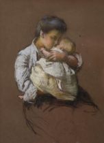 Flora Lion (1876 - 1958), portrait of a woman with an infant, pastel/charcoal on brown paper, signed