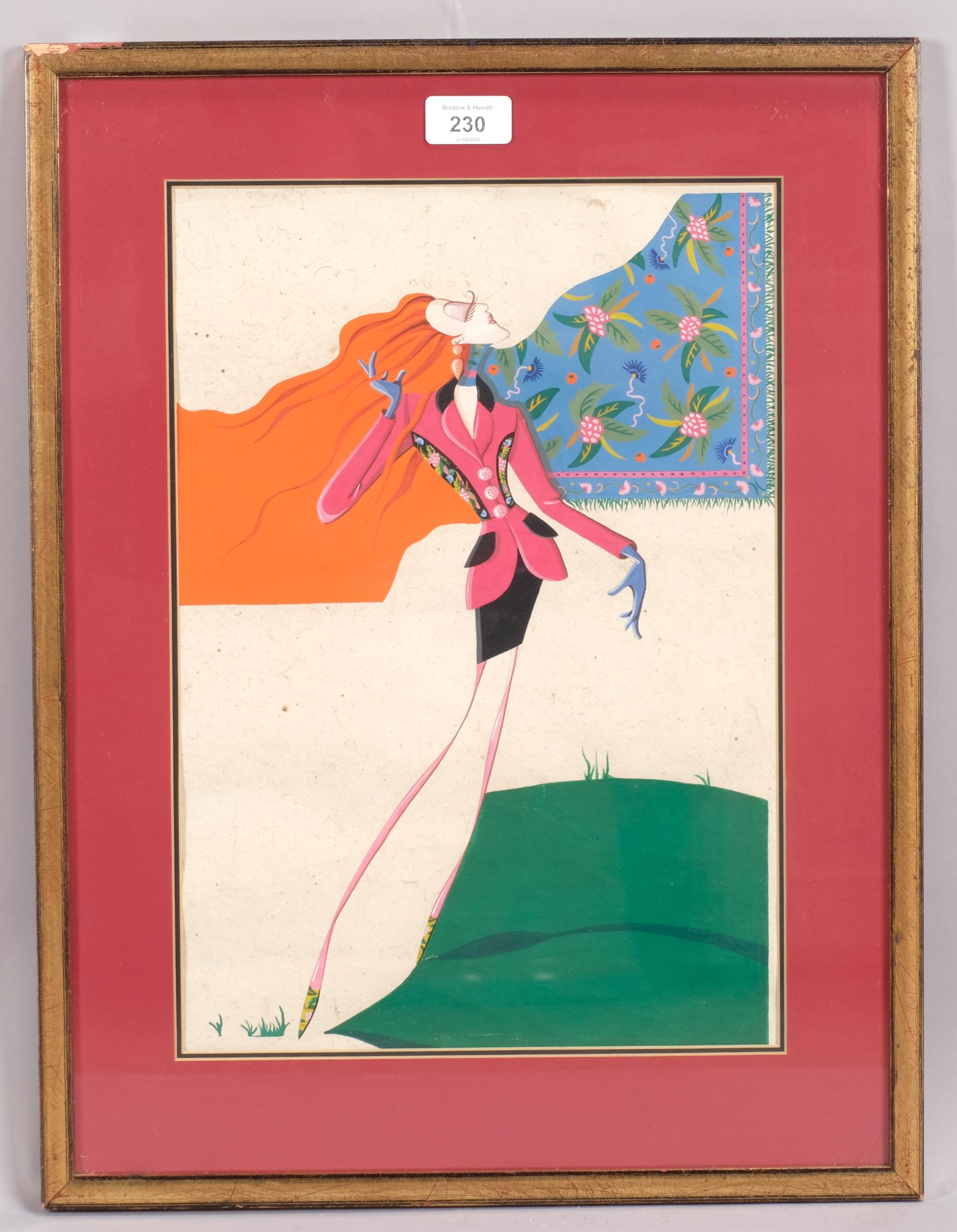 Gouache on paper, stylised figure, unsigned, 39cm x 27cm, framed Good condition - Image 2 of 4