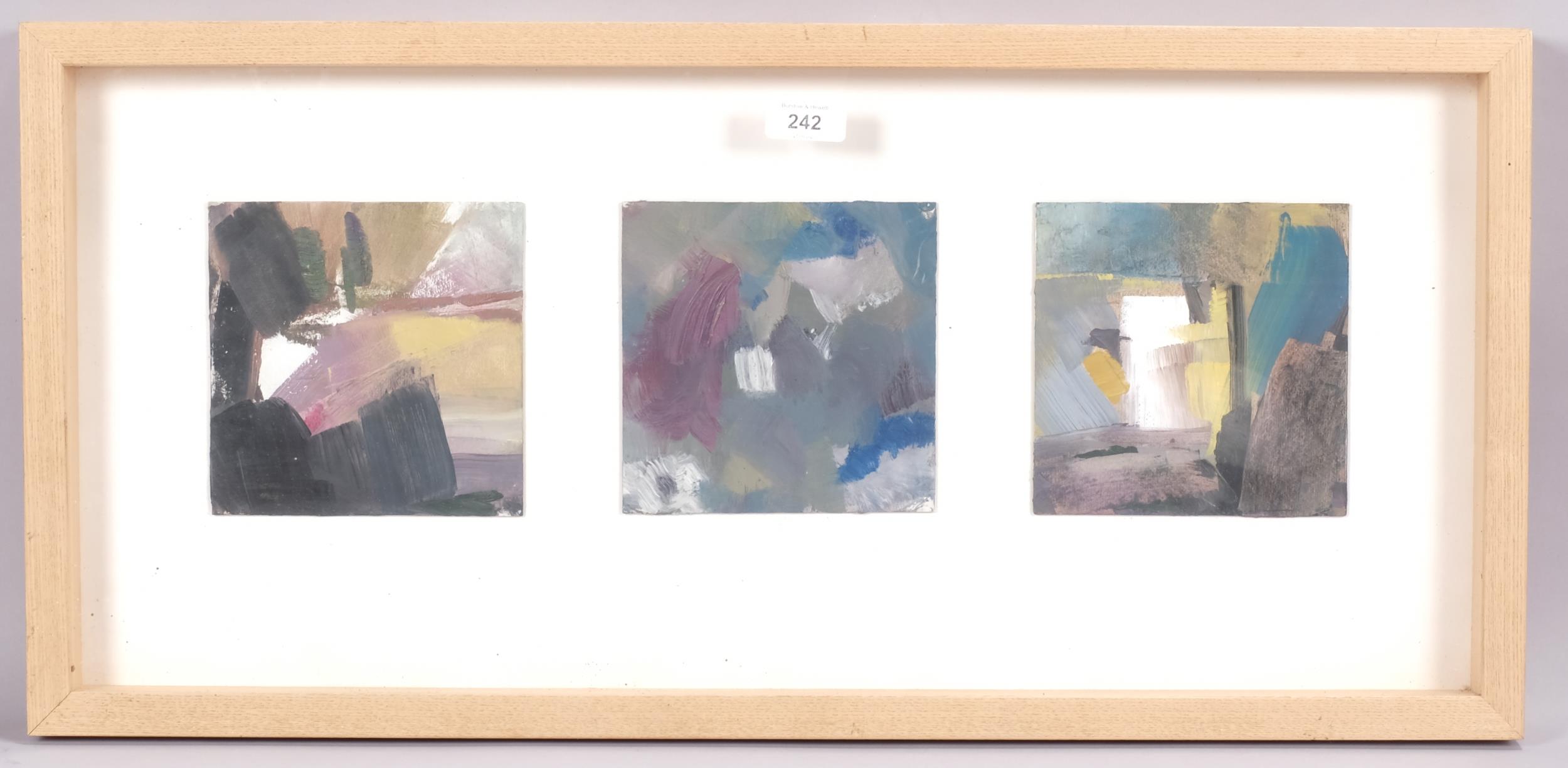 A set of 3 x 20th century abstract landscapes, oils on board, inscribed verso and dated 2009, - Image 2 of 4