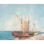Hayes, Continental harbour scene, mid-20th century oil on canvas, signed, 51cm x 61cm, framed Canvas