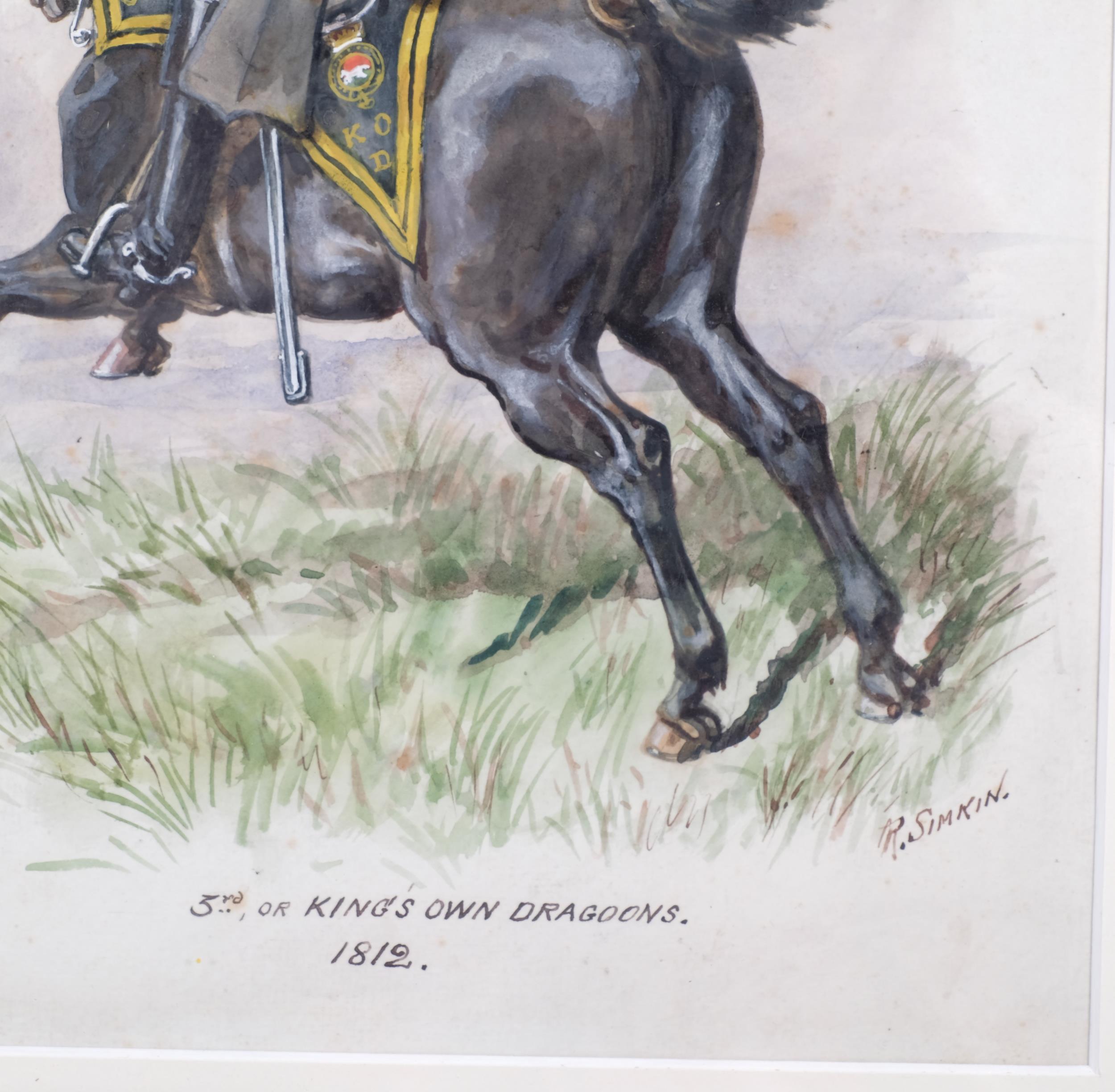 Richard Simpkin (1840 - 1926), 3rd or King's Own Dragoons 1812, watercolour/gouache, signed, 33cm - Image 3 of 4