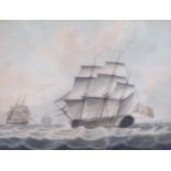 Samuel Atkins (circa 1787 - 1808), British battleship off the coast, watercolour, 35cm x 47cm,