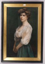 Portrait of a woman, circa 1900, coloured pastels, signed with monogram, 90cm x 55cm, framed A few