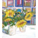 Still life sunflowers, oil on board, unsigned, 58cm x 51cm, framed Good condition