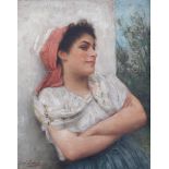 Josef Zenisek (1855 - 1944), portrait of a young woman, oil on canvas, signed, 44cm x 37cm, framed