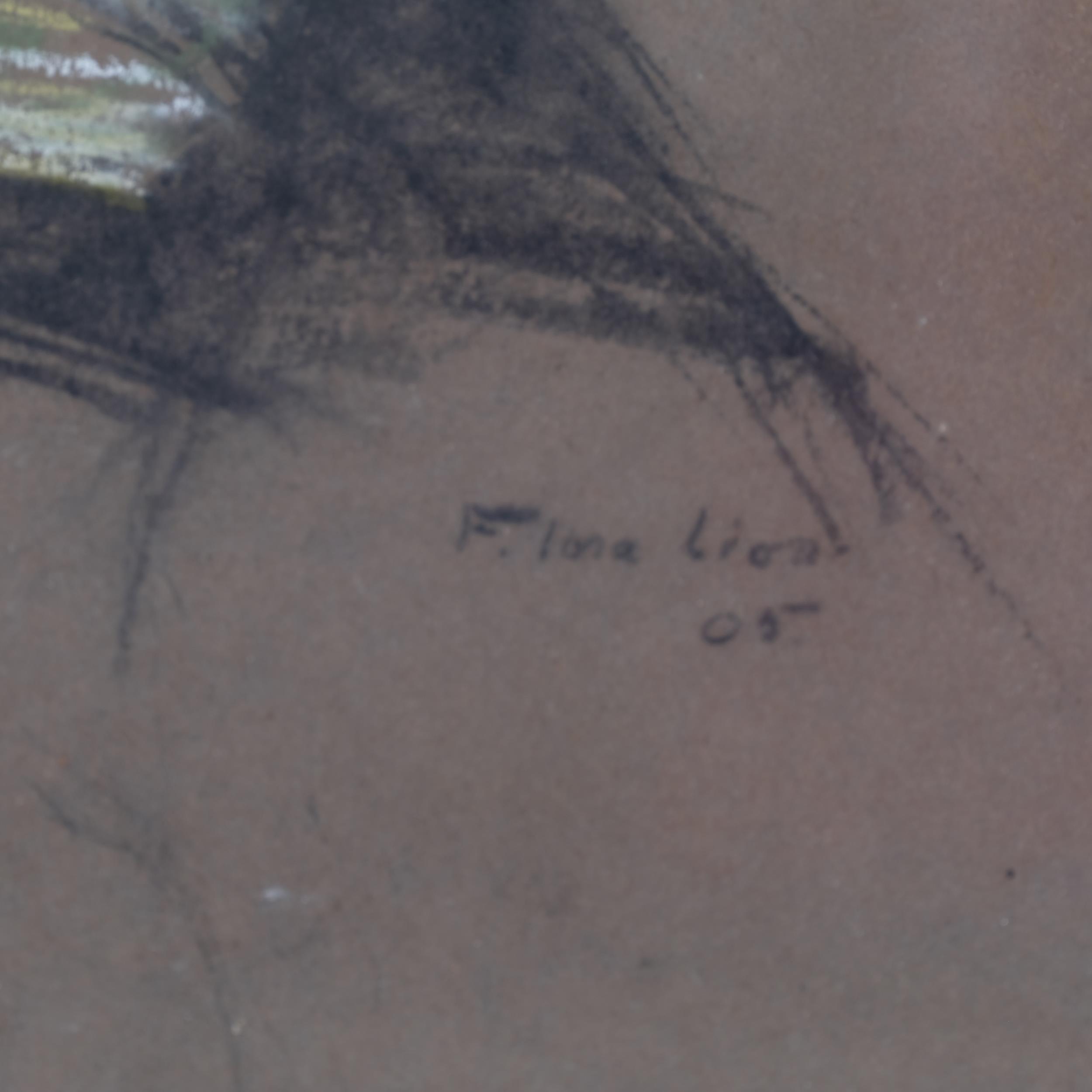 Flora Lion (1876 - 1958), portrait of a woman with an infant, pastel/charcoal on brown paper, signed - Image 3 of 4