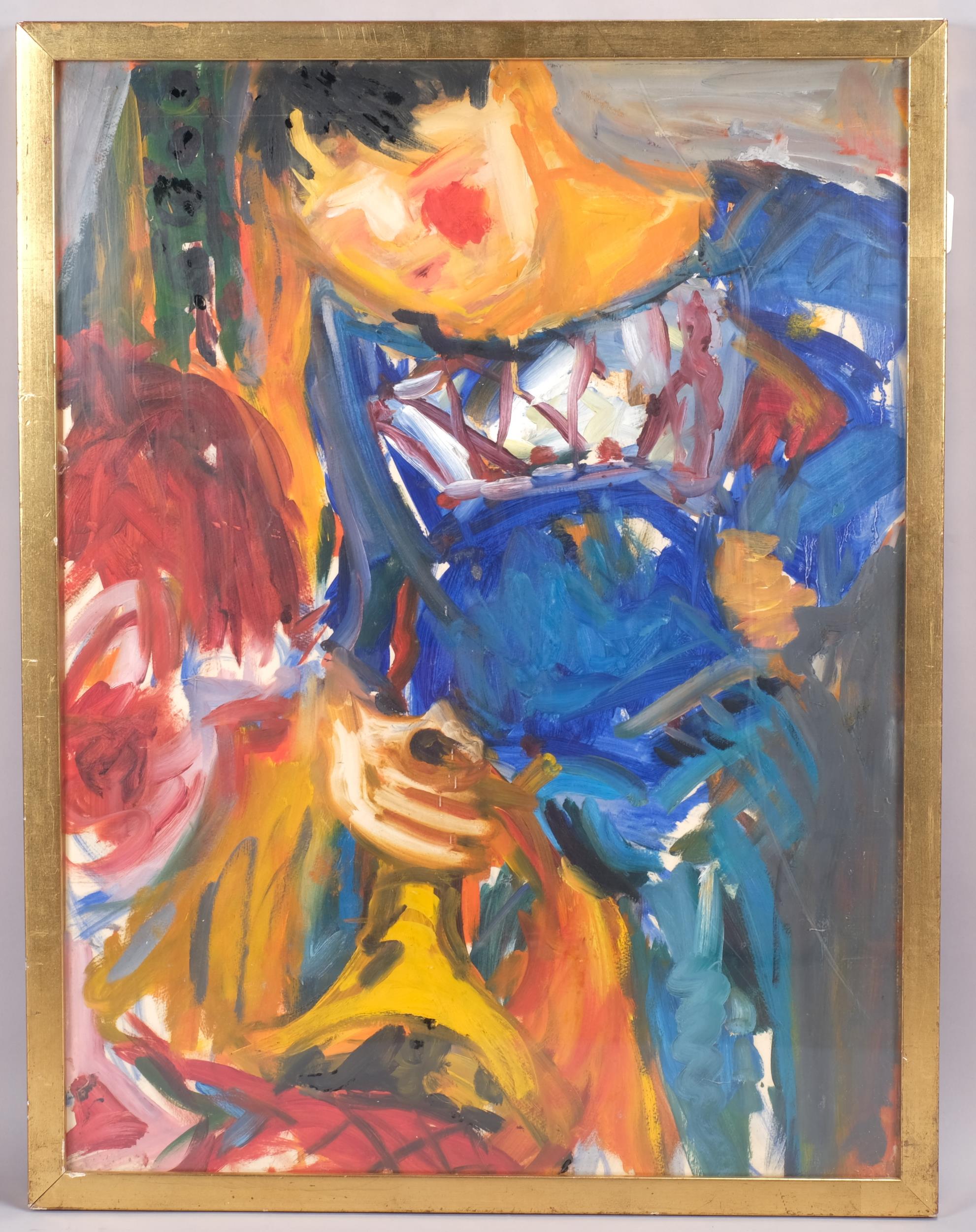 Contemporary abstract figure study, oil on board, unsigned, 73cm x 55cm, framed and glazed Good - Image 2 of 4