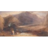 David Cox (1783 - 1859), travellers in mountain landscape, watercolour, unsigned, 30cm x 53cm,
