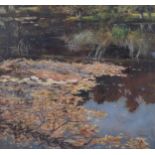 George Sarson (1880 - 1969), pond reflections, oil on board, signed, 55cm x 60cm, framed Good